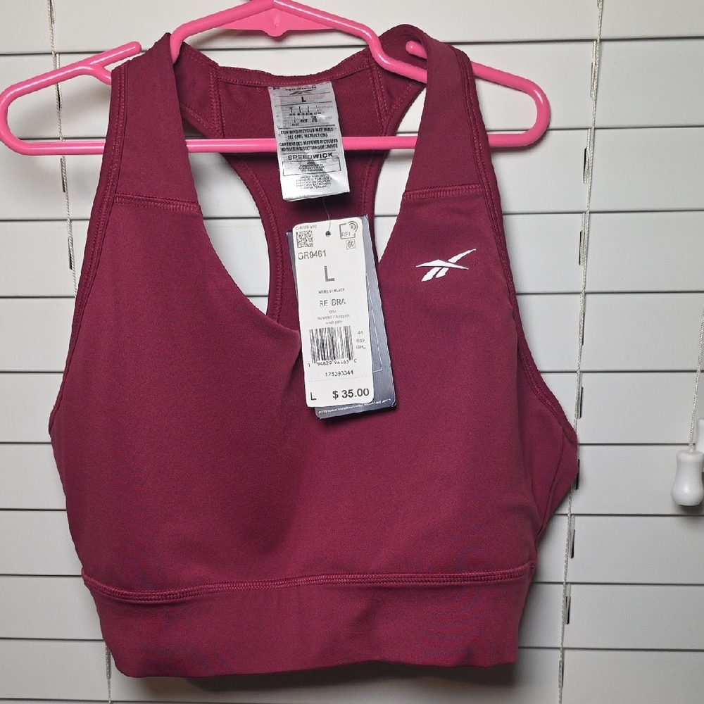 Reebok Sports Bra Pink Berry Activewear Athleisure Work Out Halftop Womens L